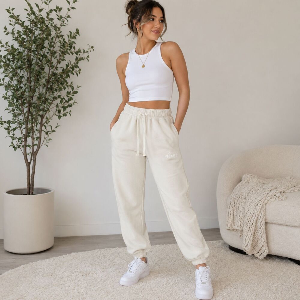 Old Navy Jogger Sweatpants Womens XS Petite Wish Bone High Rise Logo Fleece